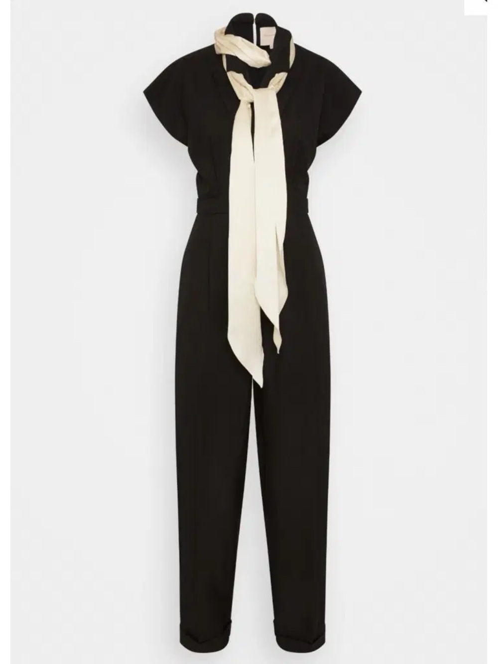 Roksanda Ilincic Black Silk Jumpsuit with Cream Scarf Size 10, slim waisted